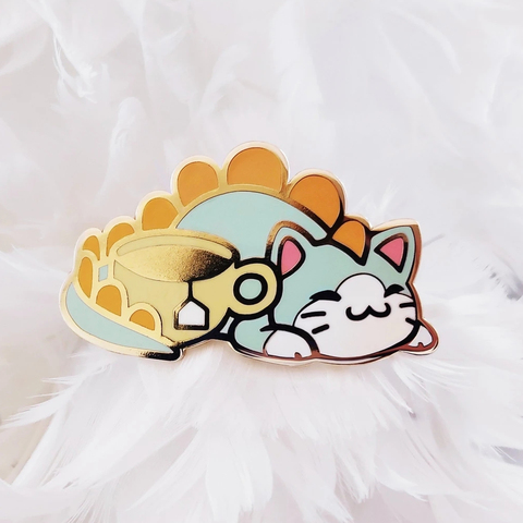 Pin de esmalte duro con forma de gato y té para mujer, broche único de animales Pastel, joyería, regalo para amantes del té ► Foto 1/1