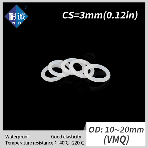 5 unids/lote de goma de silicona de oring VMQ CS 3mm OD10/11/12/13/14/15/16/17/18/19/20mm anillo de junta de silicona O-anillo resistente al agua ► Foto 1/6