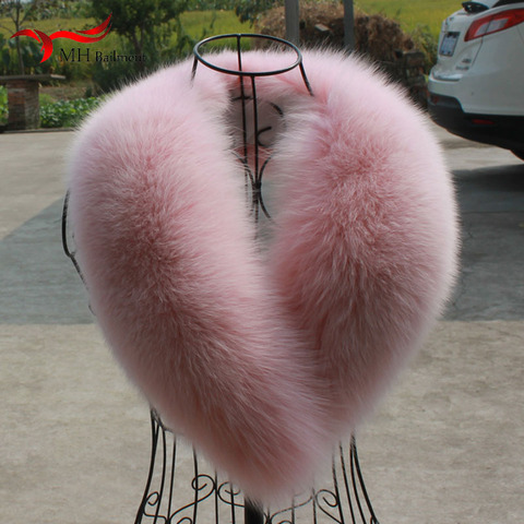 Cuello de piel de zorro Real para invierno, bufanda rosa con cuello de zorro, chaqueta, chal, cuello de piel peluda para mujer ► Foto 1/4
