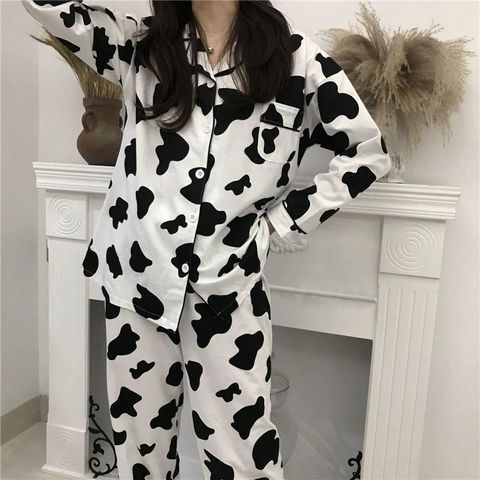 Conjunto de Pijama con estampado de vaca para Mujer, Bonito traje para casa, ropa de dormir para invierno ► Foto 1/6