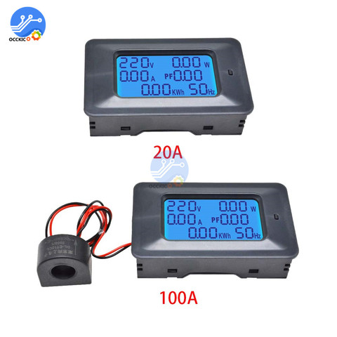 Voltímetro de CA 110-250V 20A/100A, medidor de corriente de energía 6 en 1, pantalla Digital LCD, indicador de corriente de voltaje para accesorio de batería ► Foto 1/6