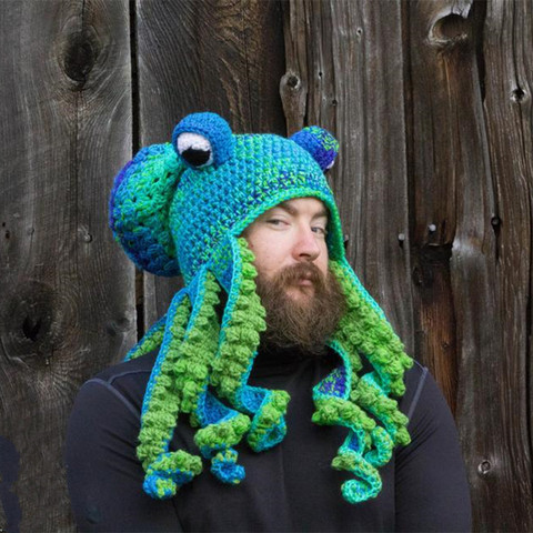 Gorro de lana tejido a mano para hombre y mujer, gorro cálido de alta calidad con estampado de pulpo, Barba, tejido a mano, para Navidad, Halloween, fiesta, 2022 ► Foto 1/6