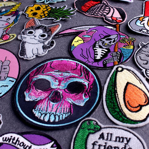 Parches bordados de calavera/Punk para ropa, parches de dibujos animados para planchar en la ropa, chaqueta, rayas, eusson, Thermocollant ► Foto 1/6