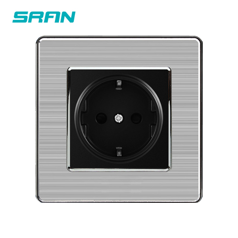 Enchufe de pared SRAN EU 16A de 86mm x 86mm para decoración del hogar, panel de acero inoxidable 304, toma de corriente en negro/blanco/dorado ► Foto 1/6