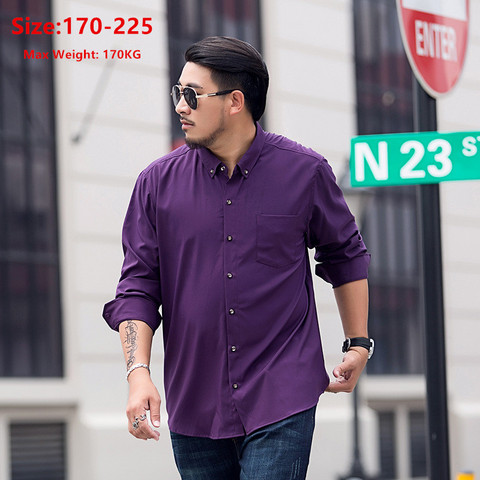 Camisas de manga larga para hombre, camisa de vestir Formal de negocios, holgada, color blanco abotonada, de talla grande, 170KG ► Foto 1/6