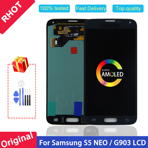 Pantalla LCD AMOLED S5 Neo para Samsung Galaxy S5 NEO SM-G903M G903 G903F G903M, montaje de pantalla táctil 100% probado, original, 5,1