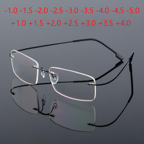 Gafas sin montura de aleación de titanio para hombre y mujer, anteojos sin marco con marco de acero inoxidable súper ligero para miopía-1,0-1,5-2,0-2,5 a-4,0 ► Foto 1/6