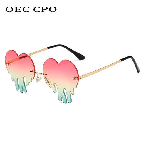 OEC CPO-gafas de sol sin montura para mujer, anteojos de sol femeninos con forma de corazón, a la moda, color rosa y verde, gafas para caballero O720 ► Foto 1/6