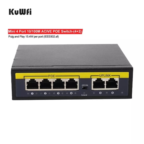 Kuwfi-conmutador de red POE de 48V, conmutador de red Ethernet de 100Mbps, 4 puertos, inyector para cámara IP/AP inalámbrico/CCTV ► Foto 1/6