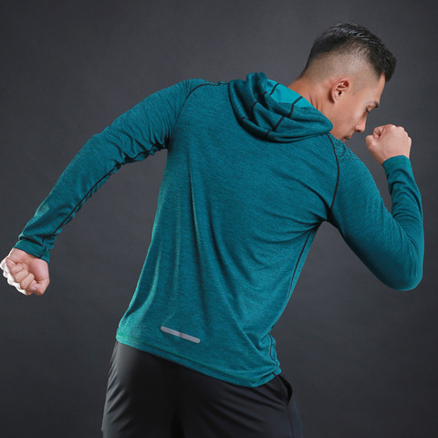 Camiseta deportiva con capucha para hombre, ropa deportiva de manga larga para correr y gimnasio ► Foto 1/6