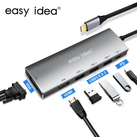 Adaptador USB C Hub tipo C, divisor Multi USB 3,0, HDMI con puerto VGA, expansor de USB-C múltiples, para Macbook Pro, accesorios de computadora ► Foto 1/6