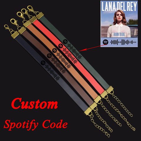 Pulsera de cuero con código de Spotify para hombre y mujer, brazalete personalizado con código y música, regalo de joyería personalizado ► Foto 1/6