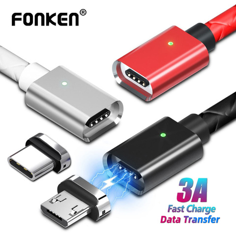 FONKEN Cable Micro USB Cable magnético 3A carga rápida 1m 2m Android móvil de carga rápida Cable magnético enchufe de polvo Cable de datos del teléfono ► Foto 1/6