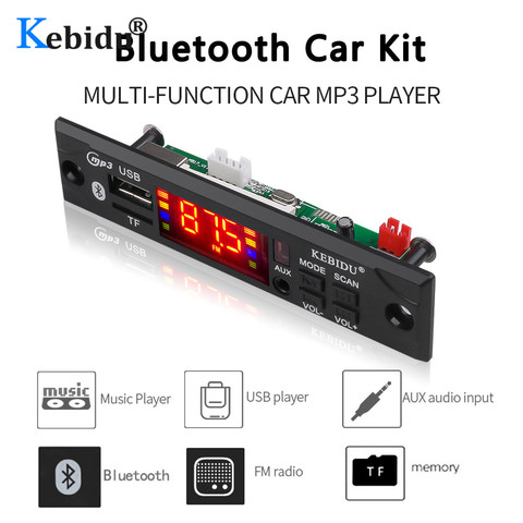 Kebidu inalámbrico Bluetooth decodificador Junta módulo MP3 WMA WAV AUX 3,5mm de Audio de coche MP3 jugador TF USB FM decodificador junta con control remoto ► Foto 1/6