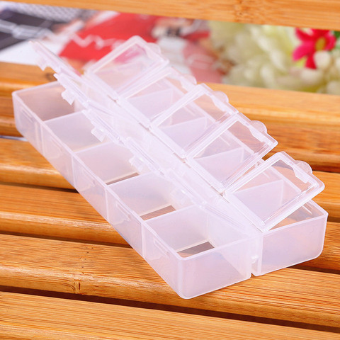 Caja de almacenamiento de plástico ajustable independiente, 10 rejillas para anillo pequeño componente, herramienta de joyería, organizador de cuentas y pastillas, estuche para puntas de Nail Art ► Foto 1/6