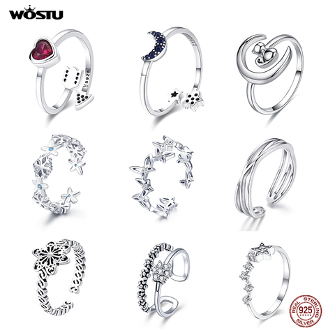 WOSTU-anillo abierto de Plata de Ley 925 auténtica para mujer, sortijas de boda de tamaño ajustable, sortijas de compromiso, joyería de plata ► Foto 1/6