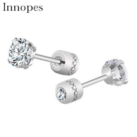 Innopes-Piercing de cristal de circonia cúbica de acero para mujer, aretes pequeños redondos, pendiente de tuerca de boda, regalo de joyería de circonita ► Foto 1/6