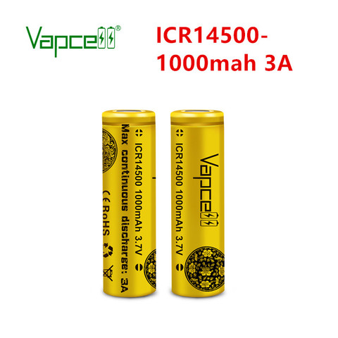 Pila de vapor envío gratis 14500 batería original 1000 mah 3A mini batería de litio 3,7 v PK 14500 p para linterna ► Foto 1/6