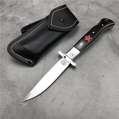 Cuchillo de hoja plegable de bolsillo, navaja militar de acero inoxidable muy resistente, RUS Finka NKVD, mango negro, caza al aire libre, campamento de supervivencia ► Foto 1/6