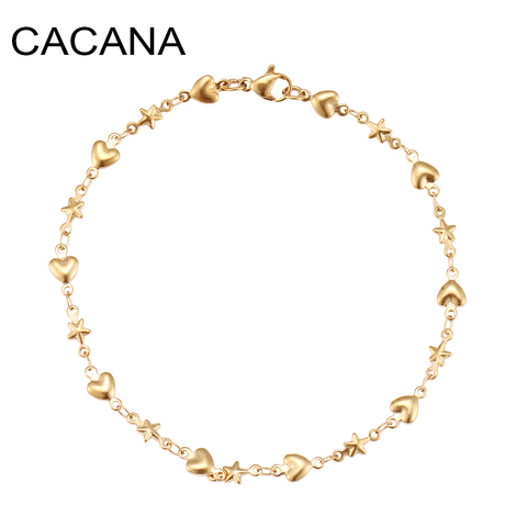 CACANA-Pulseras de cadena de acero inoxidable para hombre y mujer, Color dorado y plateado para pendiente con forma de corazón, estrellas, joyería no decolorada N1858 ► Foto 1/2