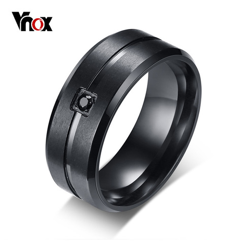 Vnox-Anillo de marca de acero inoxidable con Zirconia cúbica AAA para hombre, sortija de boda de dos líneas negras con estilo, 8MM, mate ► Foto 1/6