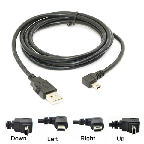 Cable de datos Mini USB tipo B de 5 pines macho arriba abajo en ángulo izquierdo-Derecho de 90 grados a USB 2,0 macho 0,25 m 0,5 m 1,8 m 5m ► Foto 1/6