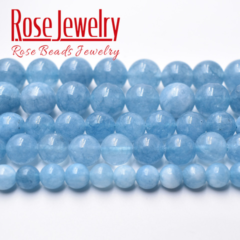 Cuentas espaciadoras sueltas redondas de Ángel de piedra azul Natural, hebra de 15 