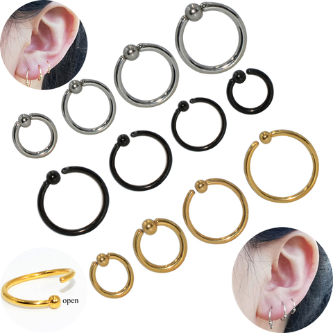 8 uds/1 lote de bola de acero inoxidable negro aro pendientes círculo abalorio prisionero anillo de oído, nariz tabique Piercing para cartílago ► Foto 1/6