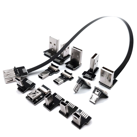 Cable de datos USB FPC A macho A Micro Mini USB, 5 pines macho, 90 grados, adaptador de ángulo arriba/abajo/izquierdo/Derecho, sincronización de carga, 0,25 M, 0,5 M, 1M ► Foto 1/6