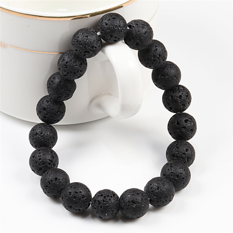 6mm 8mm 10mm Natural volcánico piedra cuentas pulseras negro Lava hombres pulsera aceite esencial de aromaterapia brazalete difusor para las mujeres ► Foto 1/6