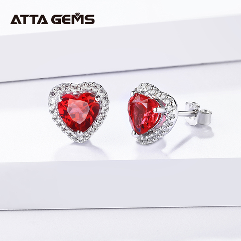 Pendientes con tuerca de rubí para mujer, aretes de Plata de Ley 925 hechos con corazón, joyas coreanas de piedras preciosas, joyería fina de compromiso 2022 ► Foto 1/6