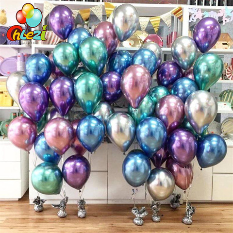 Globos metálicos de látex para decoración de boda, suministros de fiesta de cumpleaños, 5/50/100 pulgadas, dorados, plateados y cromados, 10/12 Uds. ► Foto 1/6