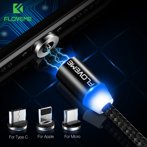 Cable magnético LED FLOVEME para iluminación Cable de teléfono Micro USB tipo C para iPhone X Xr Xs Max 1m 2m 2A cargador de imán de carga rápida ► Foto 1/6