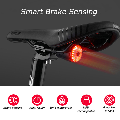 LEADBIKE inteligente de freno de luces traseras para bicicleta ciclismo impermeable de la luz de carga USB luces de bicicleta Led luz trasera Mtb Accesorios ► Foto 1/6