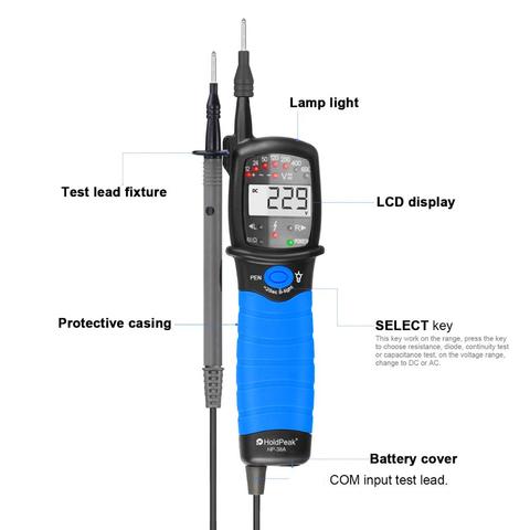 Pluma probador de HP-38A, pantalla LCD Digital probador de voltaje AC/DC rango automático sin contacto, rotación de fase, prueba de continuidad del Detector de prueba ► Foto 1/6