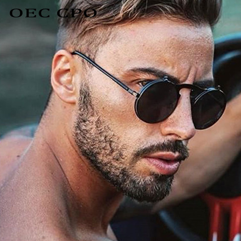 De moda abatible hacia arriba Steampunk gafas de sol hombres Retro Metal marco sol redondo gafas Mujeres Hombres estilo Punk gafas UV400 O7 ► Foto 1/6