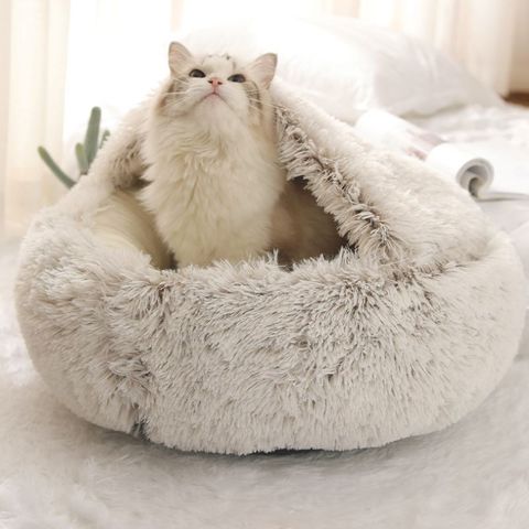 Cama para gato 2 en 1 de invierno, cama para mascota cálida redonda, larga, cama de peluche para perro, saco de dormir cálido, sofá, cojín, nido para perros pequeños, gatos y gatitos ► Foto 1/6