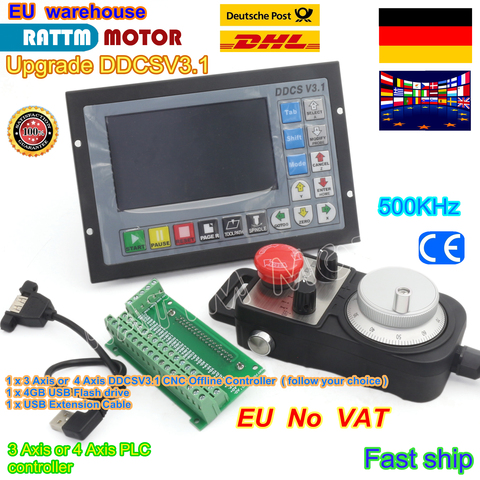 Controlador PLC de 4 ejes con válvula europea, controlador DDCSV3.1, 500KHz, sin conexión, volante colgante y parada de emergencia para fresadora de grabado CNC ► Foto 1/6