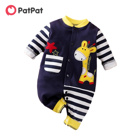 PatPat, recién llegado, otoño e invierno, mono de manga larga con bordado de jirafa Diseño de Rayas para bebé, niño y niña ► Foto 1/6