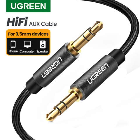 UGREEN-Cable auxiliar de audio estéreo para coche, Cable auxiliar de 3,5mm, chapado en oro, macho a macho, trenzado, para casa, auriculares, altavoz ► Foto 1/6