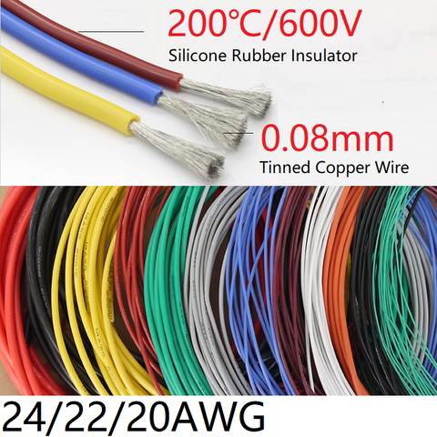 Alambre de goma de Gel de silicona 24AWG 22WAG 20AWG, Cable Flexible, aislamiento de alta temperatura, cobre, Color Cable DIY electrónico Ultra suave ► Foto 1/6