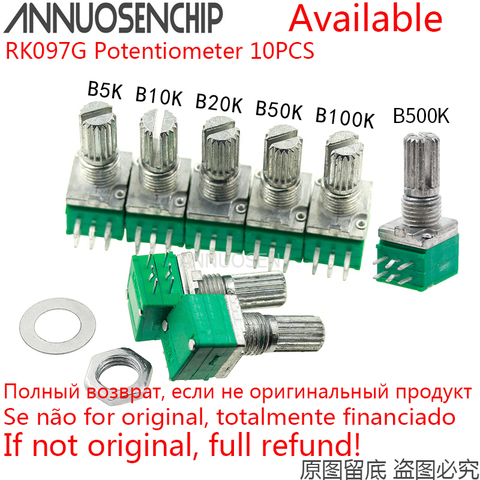 10 Uds RK097G potenciómetro B5K 5K B10K 10K B20K 20K B50K 50K B100K 100K B500K 6 pines RK097G con interruptor de 15mm amplificador ► Foto 1/1