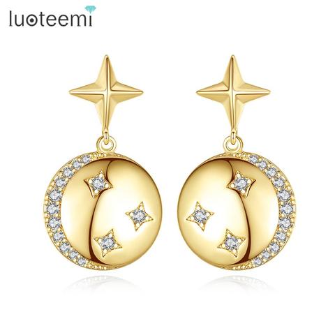 LUOTEEMI-pendientes de gota de estrella para mujer, exquisita Luna transparente de CZ, piedra de moda romántica, joyería para citas, regalos de navidad ► Foto 1/6