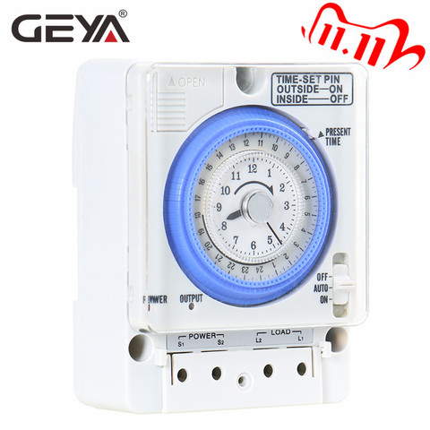 GEYA TB388 no falla de energía 24 temporizador mecánico de horas interruptor de la batería de 100V-240V 15A de interruptor de tiempo de carril Din ► Foto 1/6