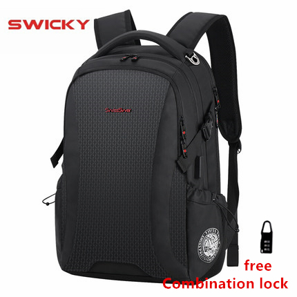 SWICKY-mochila multifunción de cuero para hombre, bolso masculino de moda, impermeable, con carga usb, para ordenador portátil de 15,6 pulgadas ► Foto 1/6