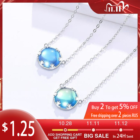 Colgante con incrustaciones de cristal redondas de Nuevos Bohemios para mujer, colgante de ópalo de piedra Aurora con diamantes de imitación azules, collar tipo cadena hasta la clavícula, joyería ► Foto 1/6