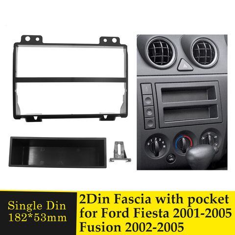 Fascia-Radio de coche de un solo Din con bolsillo para Ford Fiesta, 2001-2005 Fusion 2002-2005, Panel de CD estéreo, Kit de marco de montaje para tablero ► Foto 1/6