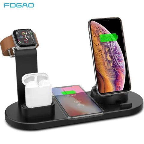 FDGAO-soporte de carga inalámbrica para Apple Watch, estación de carga rápida 4 en 1 para Apple Watch 6 5 4 3 iPhone 12 11 X XS XR 8 Airpods Pro 10W Qi ► Foto 1/6