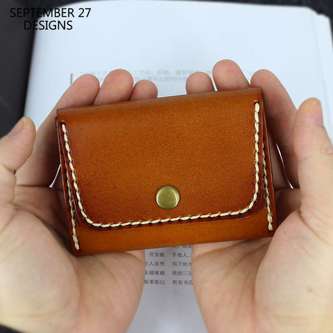 Bolso de cuero curtido para hombre y mujer, Mini billetera Retro de alta calidad hecha a mano, a la moda ► Foto 1/6