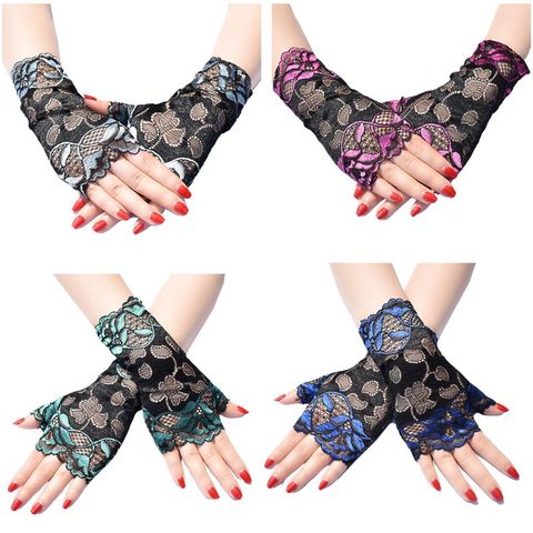 Guantes finos de verano para mujer, Manoplas sin dedos, Jacquard, Floral, encaje, contraste de Color, para fiesta de baile y conducción ► Foto 1/6